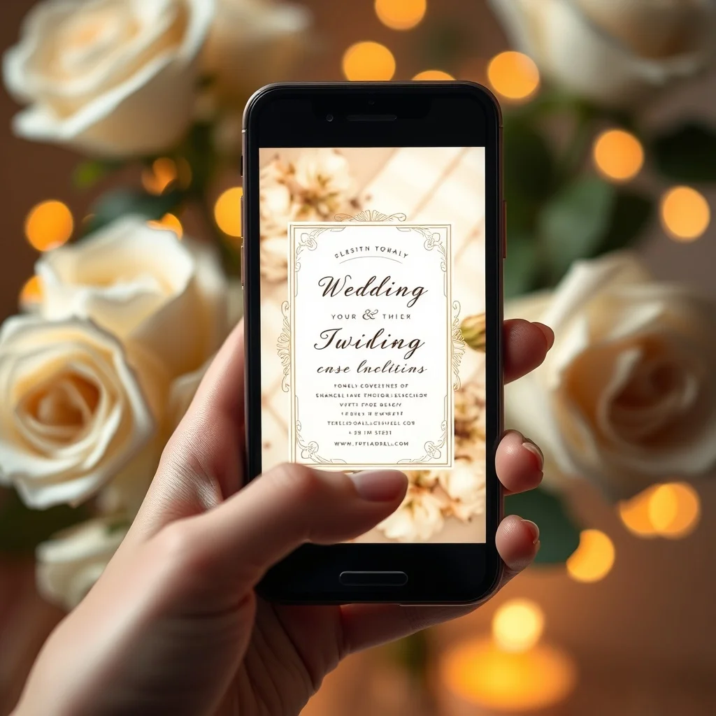 Smartphone zeigt eine digitale Hochzeitseinladung, die per WhatsApp versendet wird