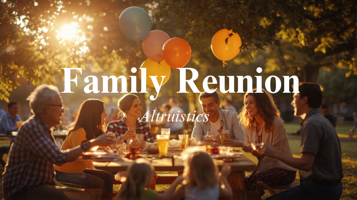 Warm family reunion invitation with tree of life design and green and gold colours