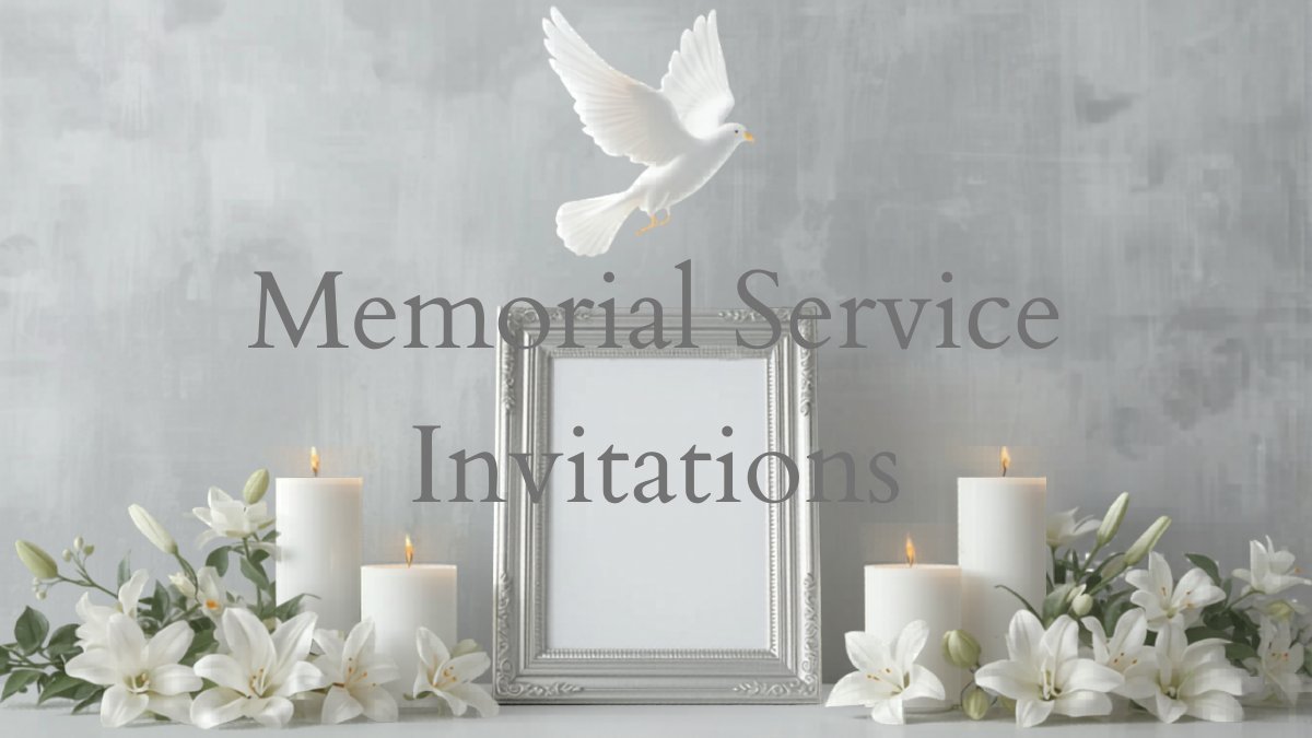 Dignified memorial service invitation with white lily and soft grey design