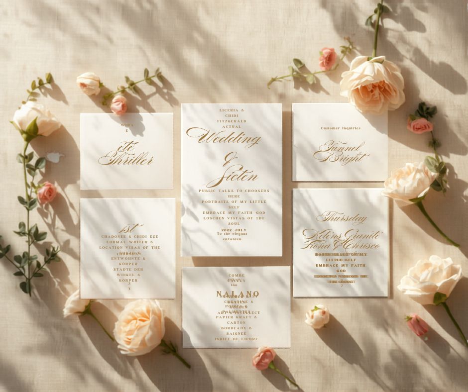 Elegant wedding invitation template collection showing different design styles