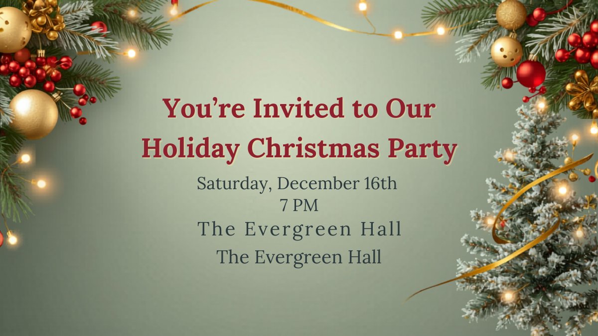 Warm holiday party invitation with festive decorations and elegant seasonal design
