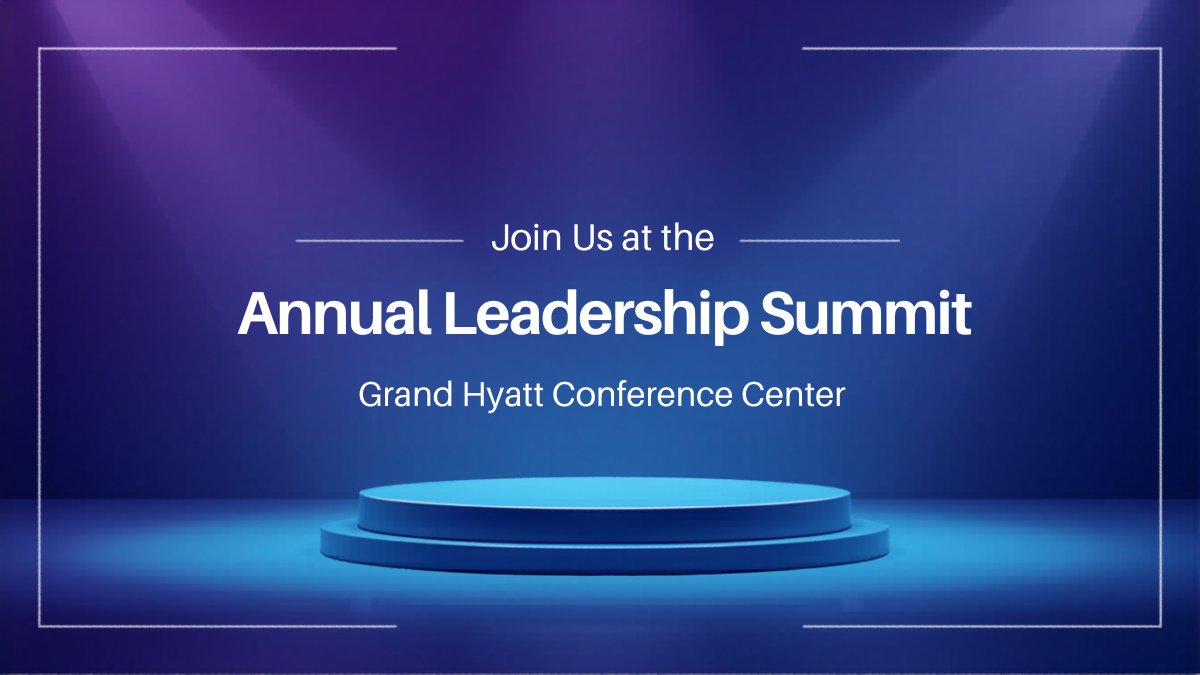 Professional conference invitation with speaker headshots and bold event typography