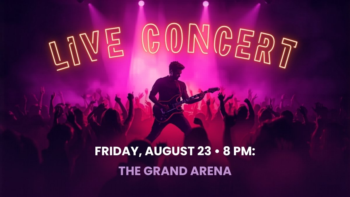 Concert event invitation with bold stage lighting photography and music typography