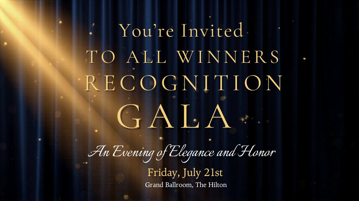 Gold trophy award ceremony invitation with elegant black background and formal typography