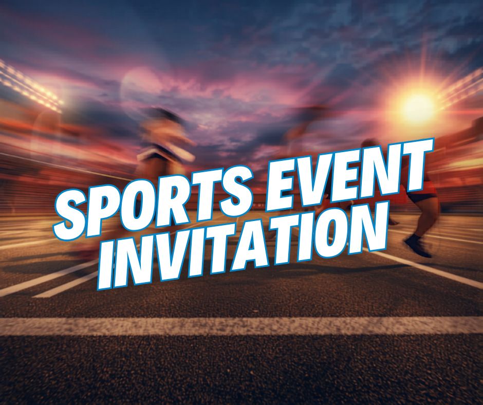Dynamic sports event invitation with bold typography and action photography design
