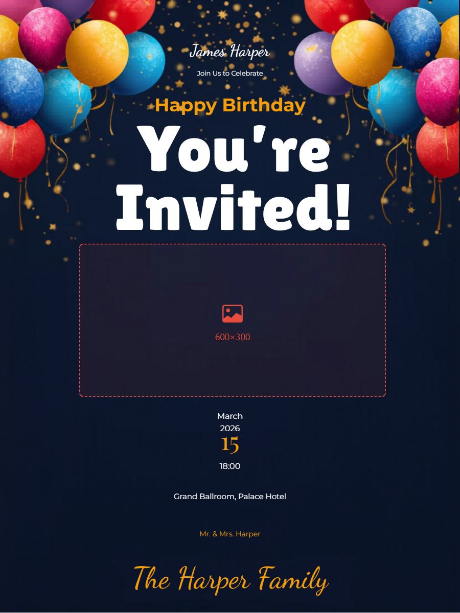 Vibrant Birthday Party Invitation digital invitation template, free on Feierpost