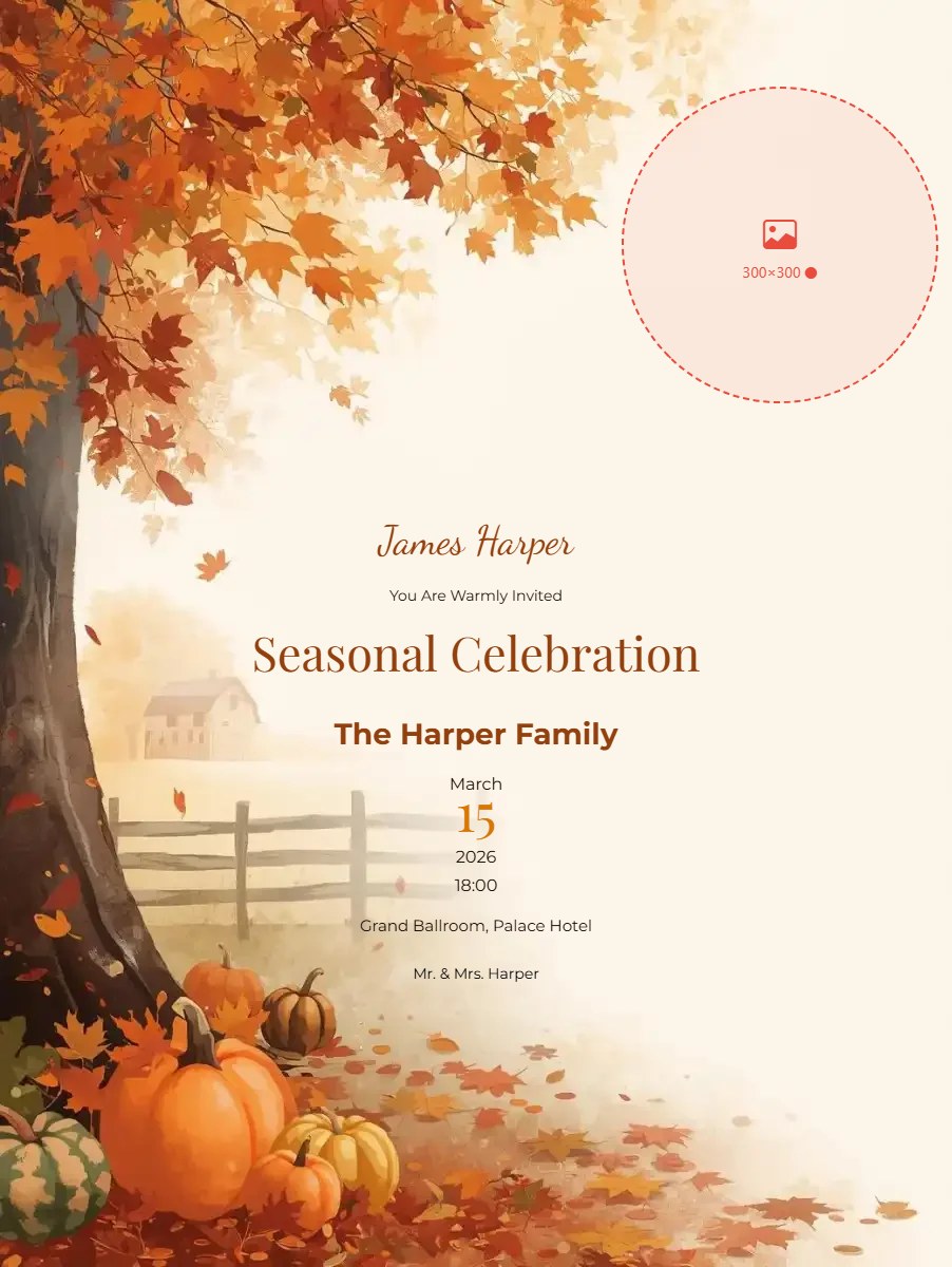 Autumn Harvest Seasonal Celebration digital invitation template, free on Feierpost