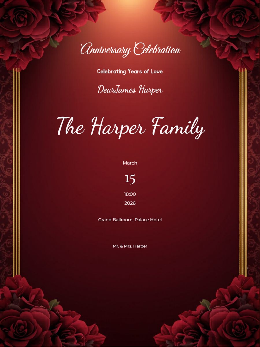Luxury Red Roses Anniversary Invitation digital invitation template, free on Feierpost