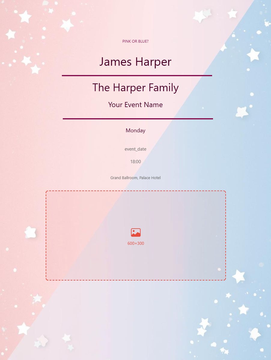 Gender Reveal Party digital invitation template, free on Feierpost