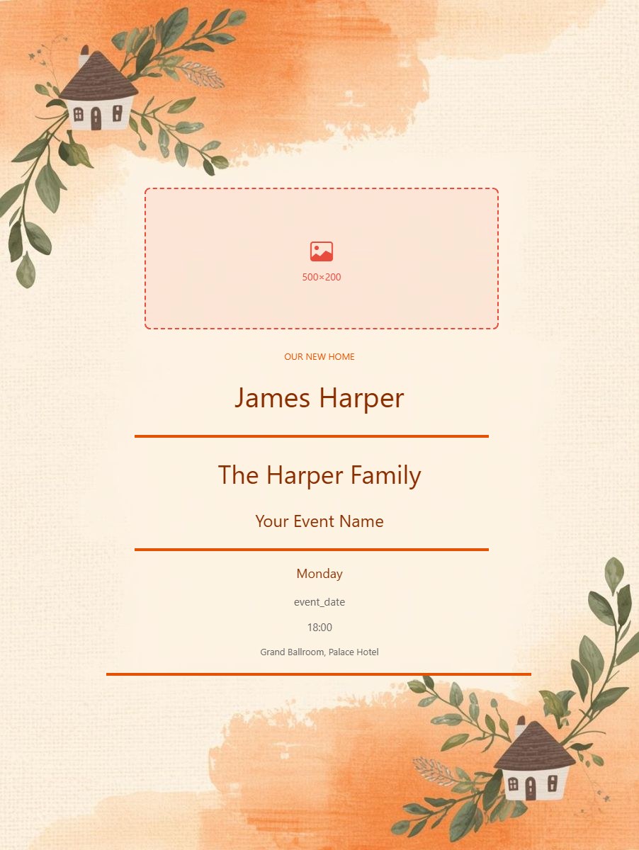 Housewarming Party digital invitation template, free on Feierpost