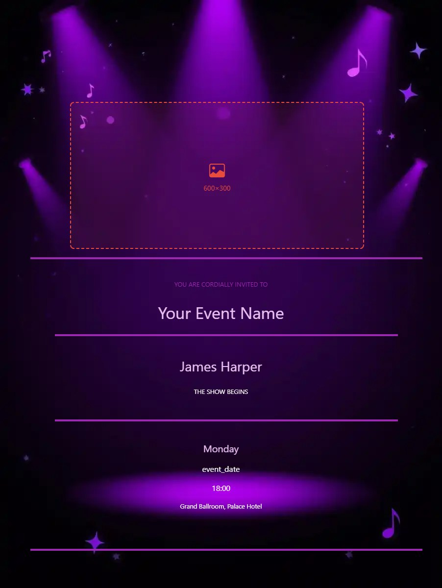 Concert digital invitation template, free on Feierpost
