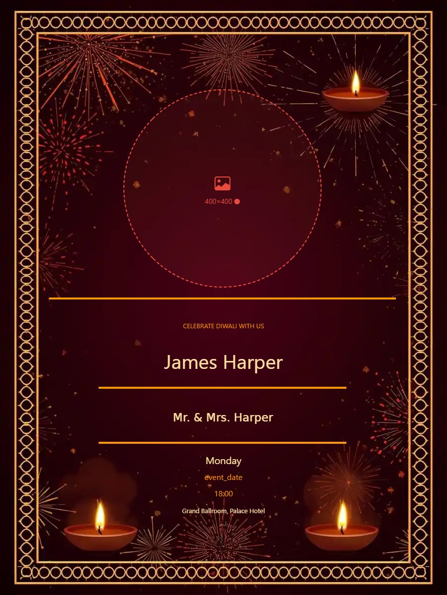 Diwali Party digital invitation template, free on Feierpost