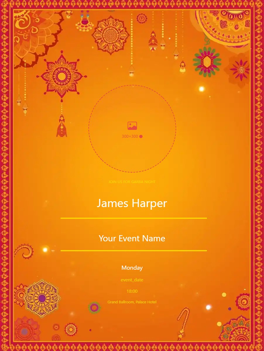 Navratri Garba Night digital invitation template, free on Feierpost