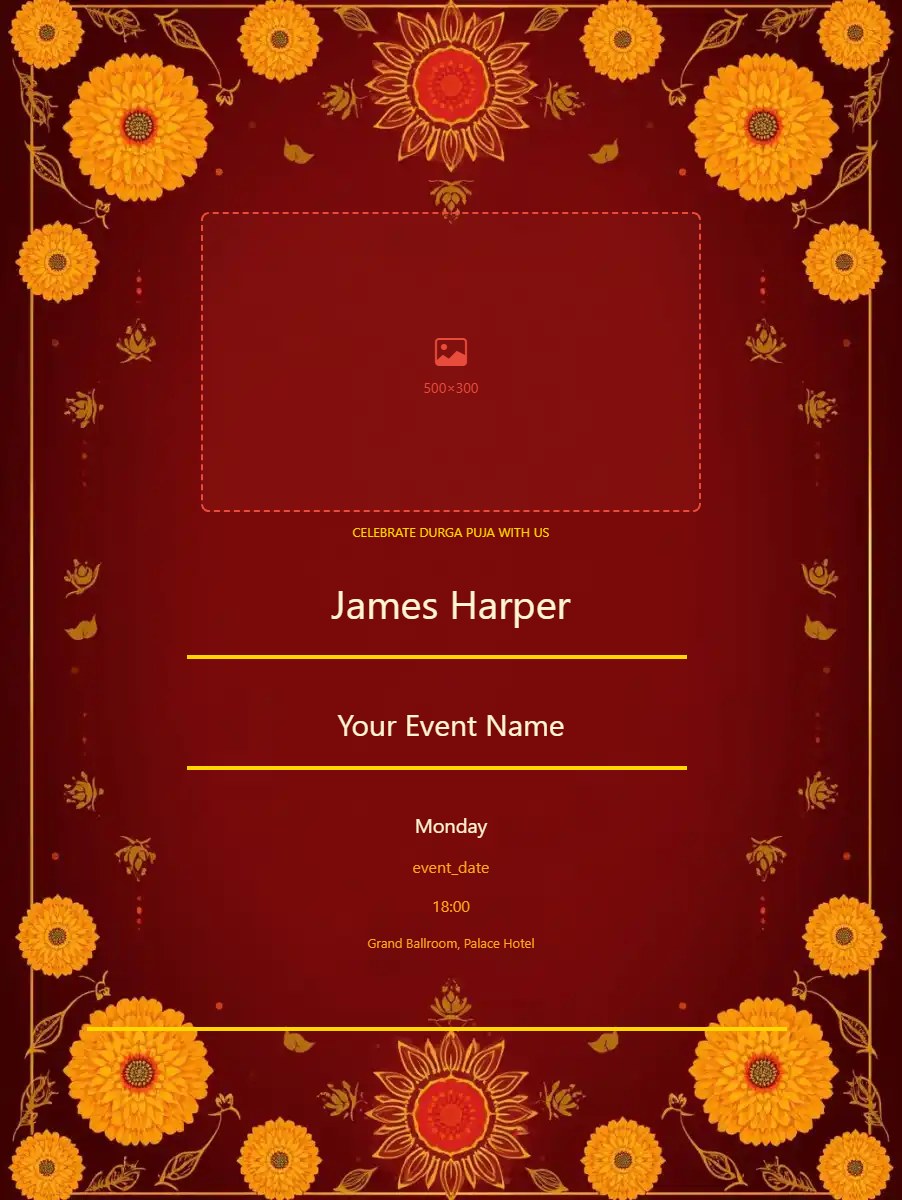 Durga Puja digital invitation template, free on Feierpost