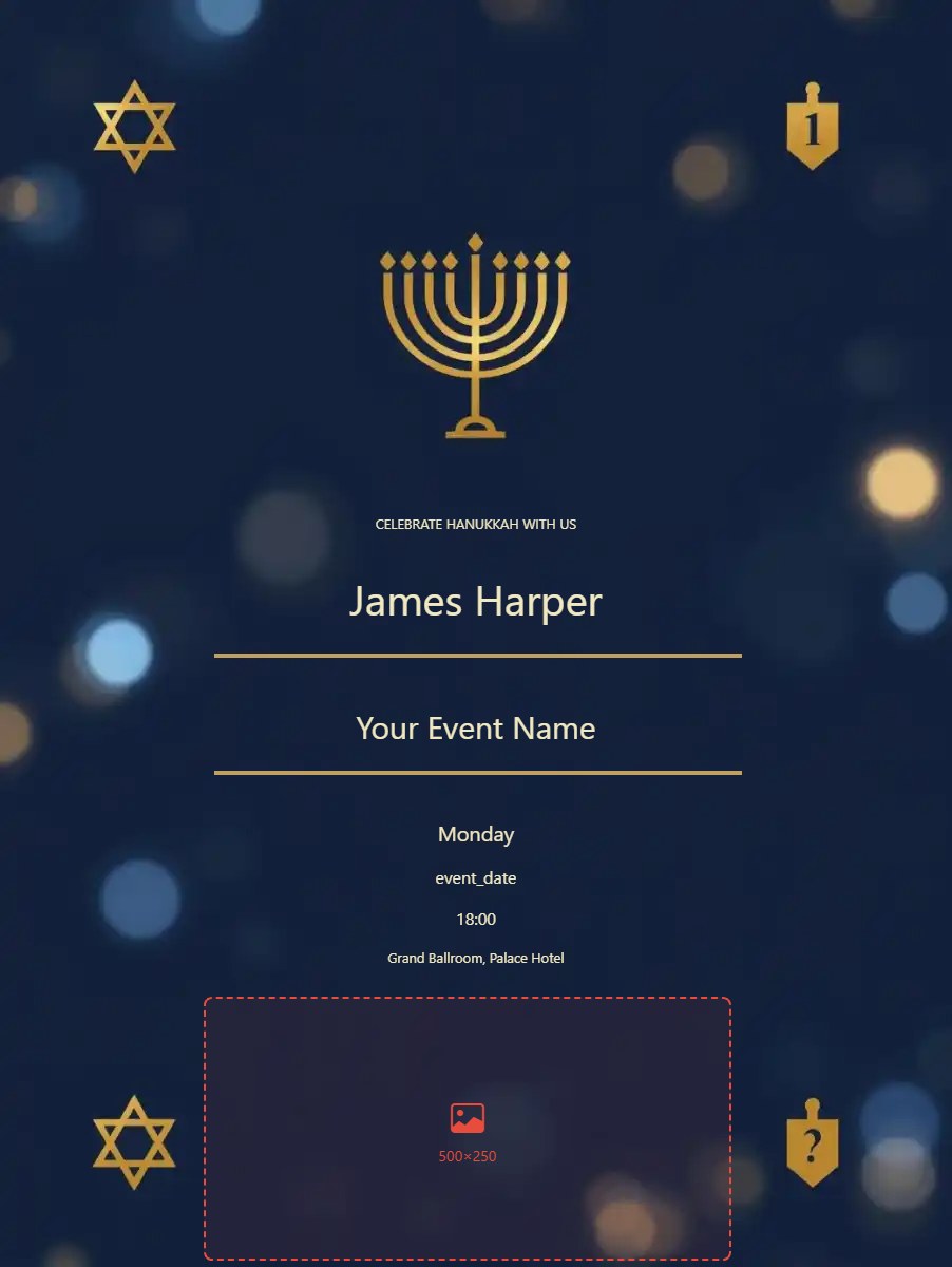 Hanukkah Celebration digital invitation template, free on Feierpost