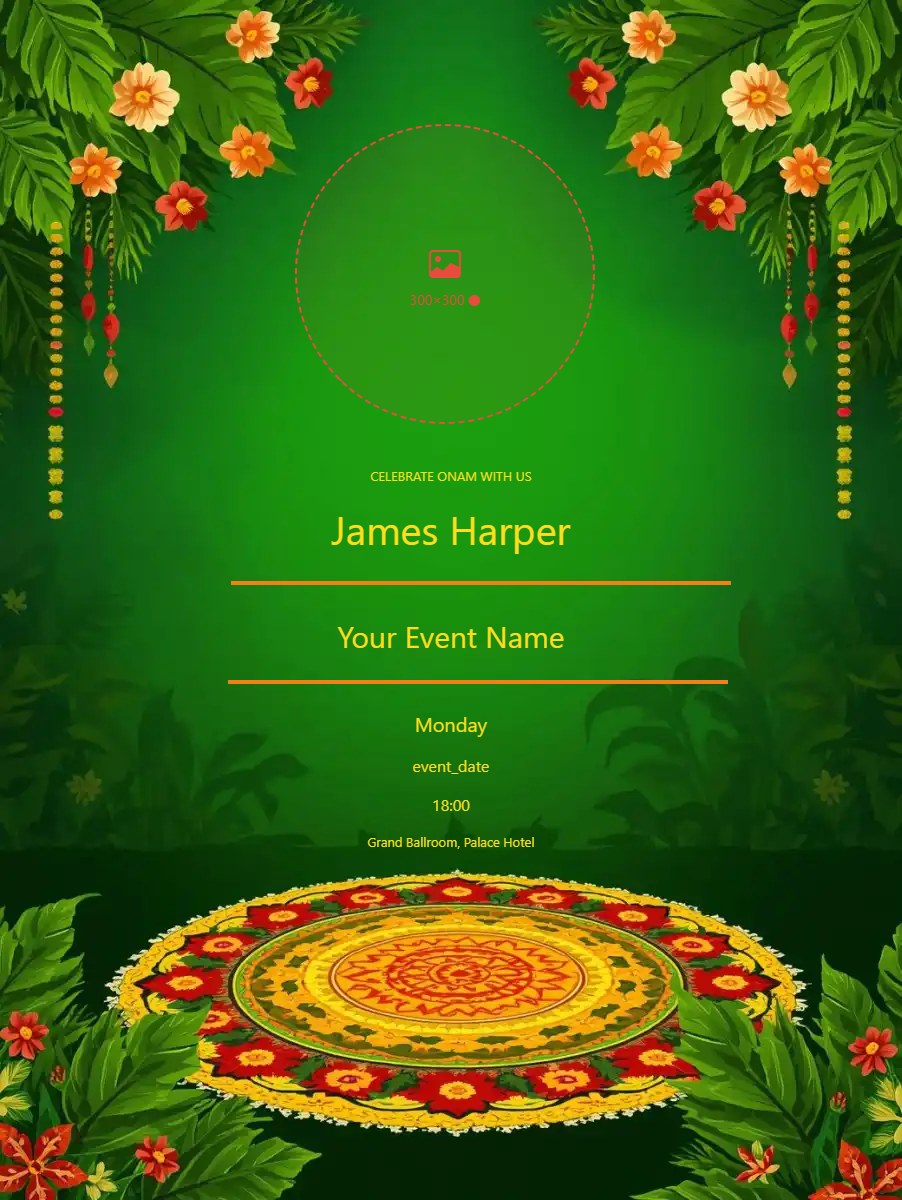 Onam Celebration digital invitation template, free on Feierpost