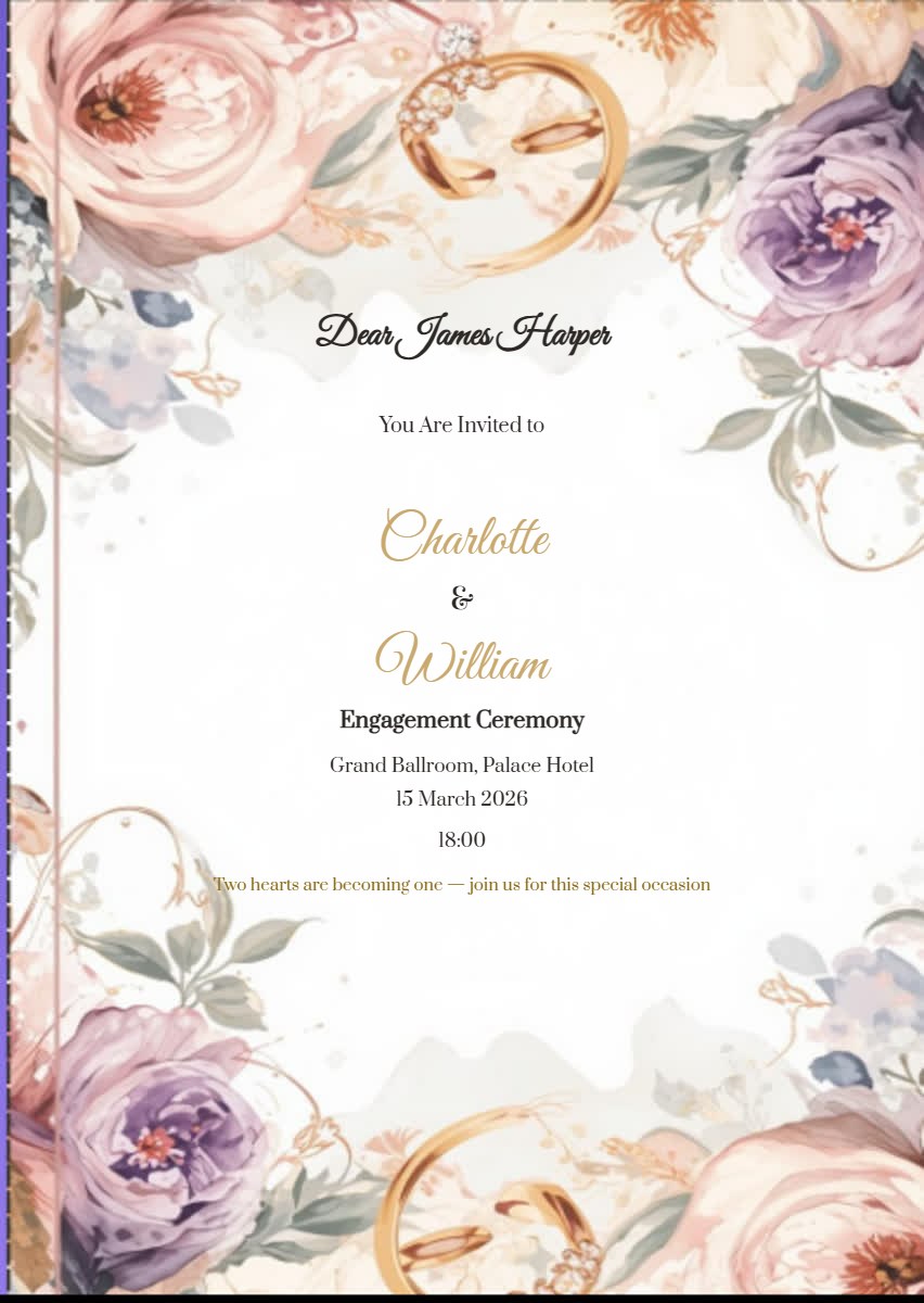 Floral Gold Engagement Invitation digital invitation template, free on Feierpost