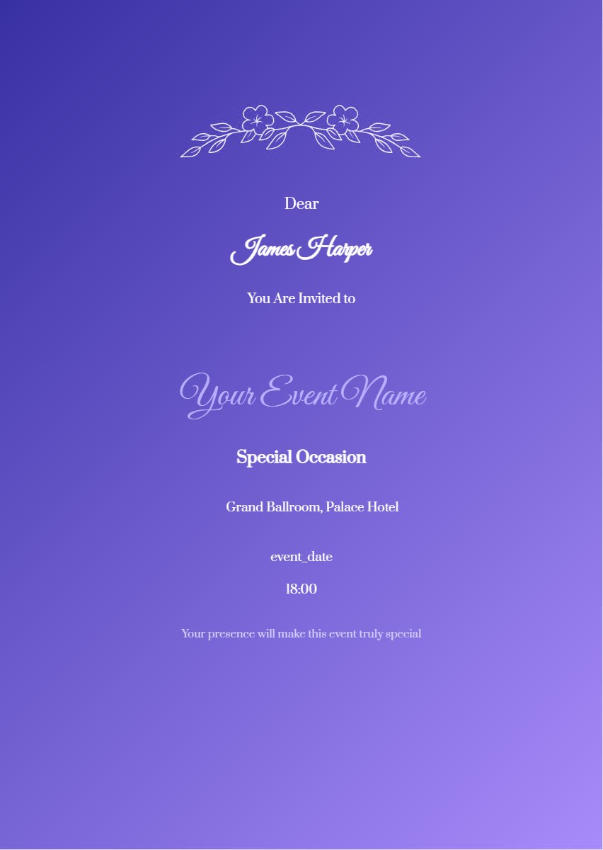 Floral Purple General Invitation digital invitation template, free on Feierpost